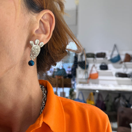 Orecchini Fico d'India Argento925 Occhio di Tigre Blu