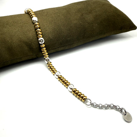 Bracciale Girelle Acciaio gold e pepite cubo Argento925