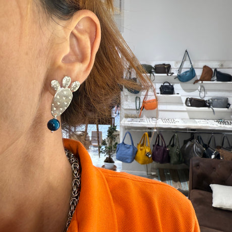 Orecchini Fico d'India Argento925 Occhio di Tigre Blu