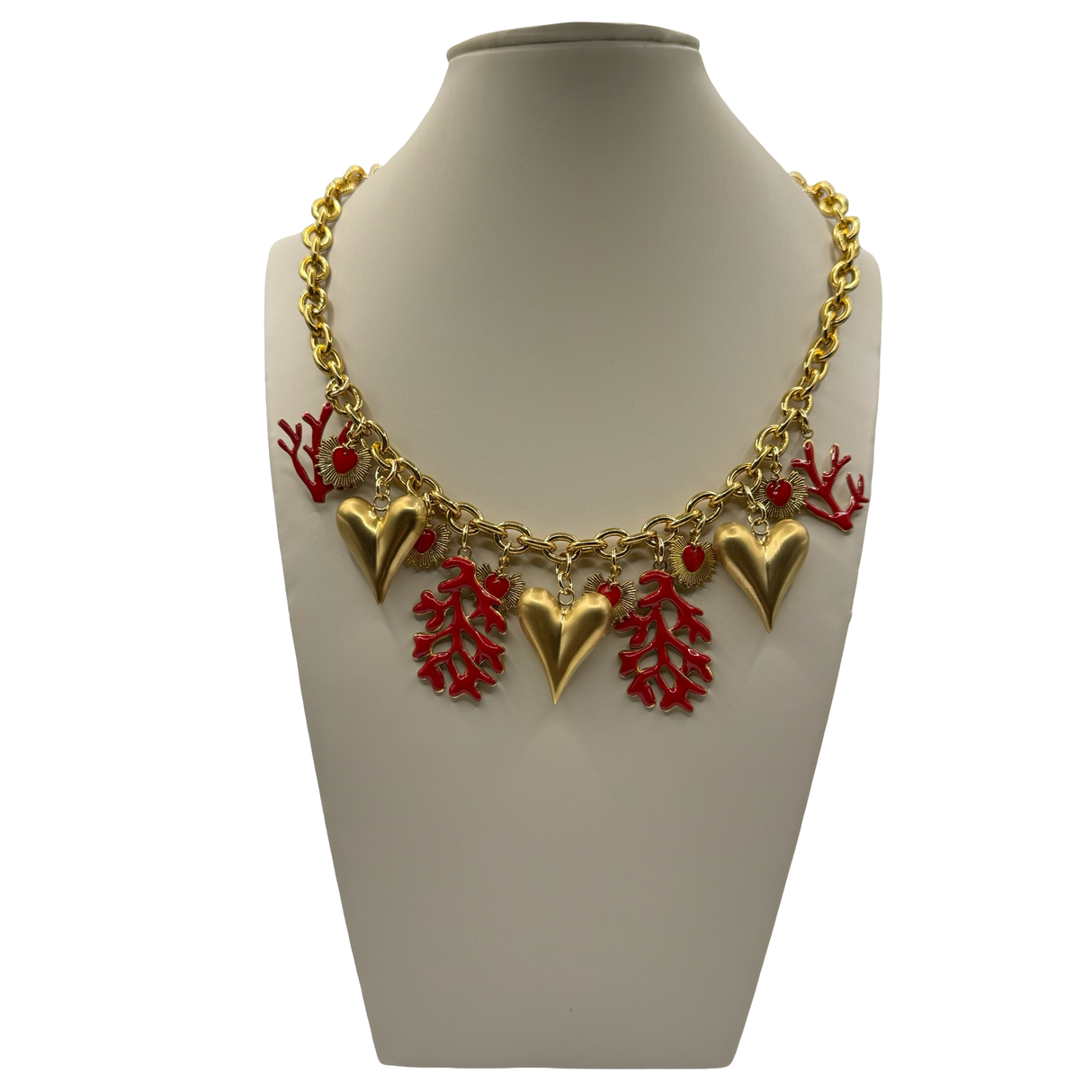 Collana Cuori e Rami di Corallo acciaio inossidabile
