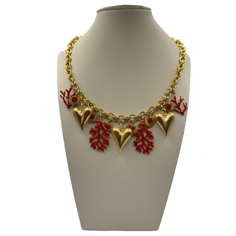 Collana Cuori e Rami di Corallo acciaio inossidabile