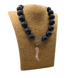 Collana Resina Grigio Fumo e Corno Quarzo Rosa
