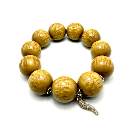 Bracciale resina Occhio di Tigre con charms Corno Dorato