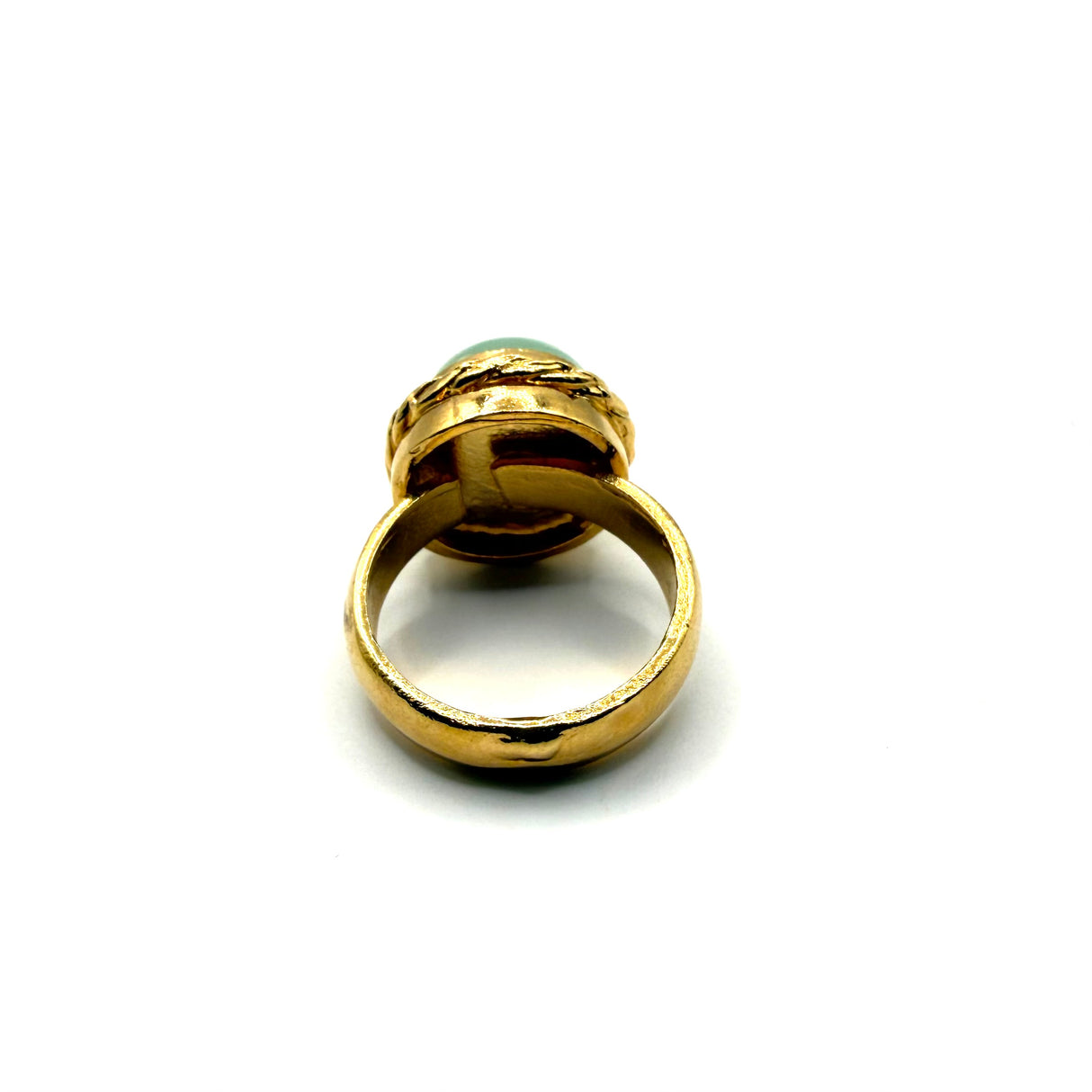 Anello rotondo Etrusco Cabochon Ottone e Giada verde