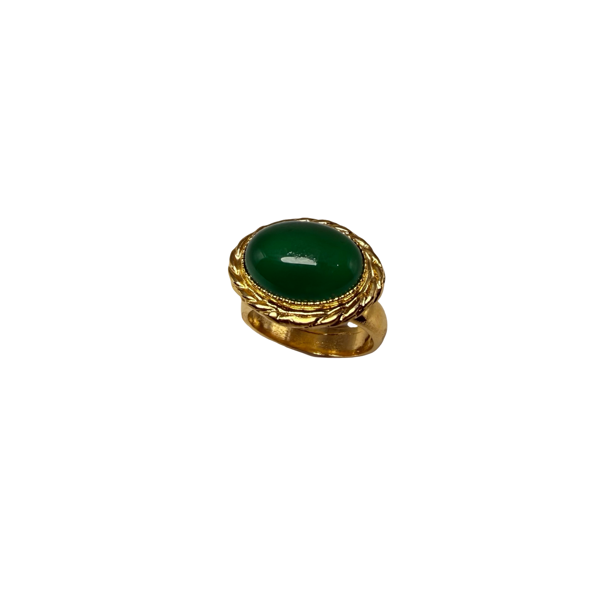 Anello ovale Etrusco Cabochon Ottone e Giada verde