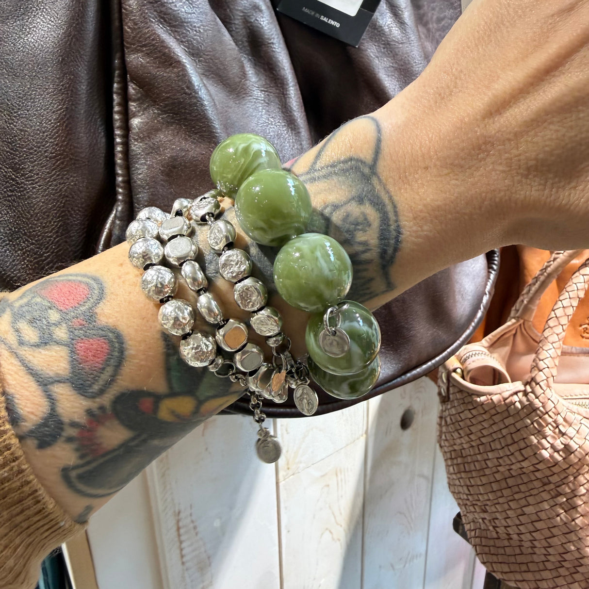 Bracciale sfere in Resina Verde Giada