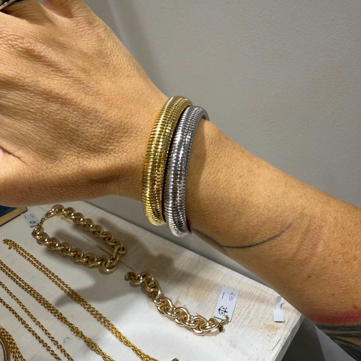 Coppia Bracciali Tubogas acciaio Silver e Dorato