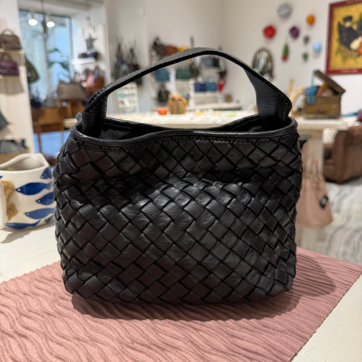 Borsa Mirtilla Small intrecciata Black