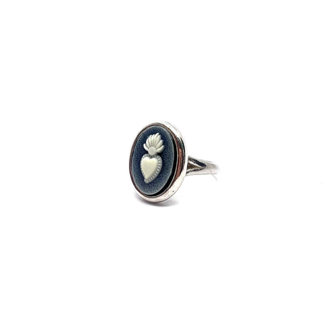 ANELLO CAMMEO CUORE SACRO NERO SLIM ARGENTO925