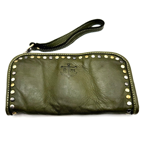 Portafoglio pelle e borchie Verde Militare
