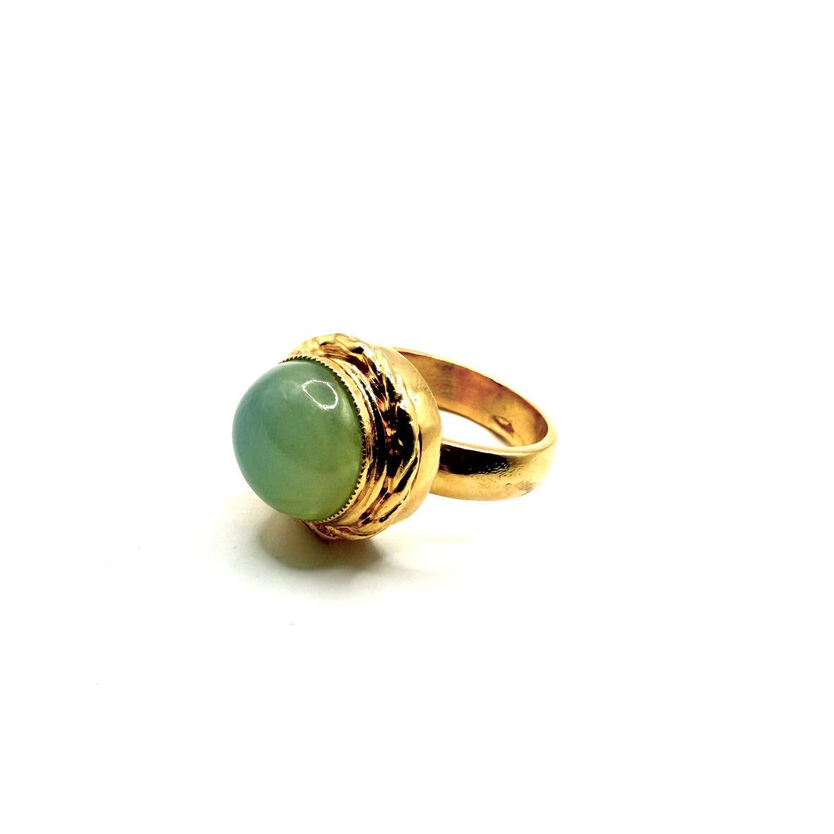 Anello rotondo Etrusco Cabochon Ottone e Giada verde