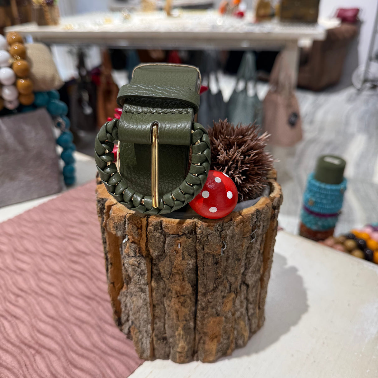 Cintura Vera Pelle Verde militare