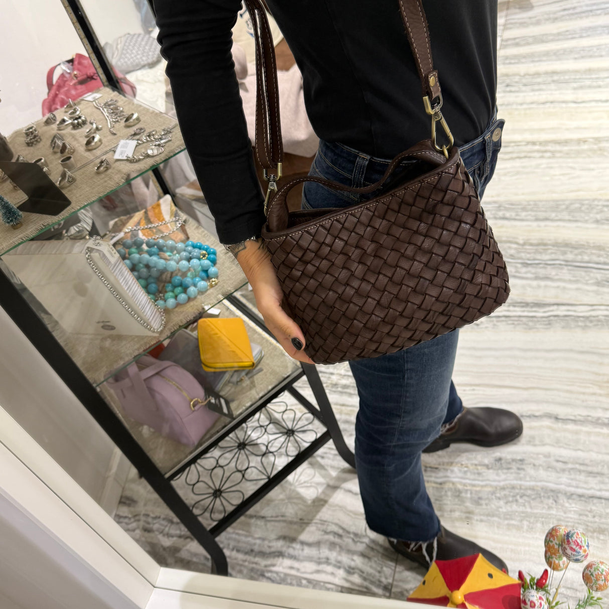 Borsa Mirtilla Small intrecciata Testa di Moro