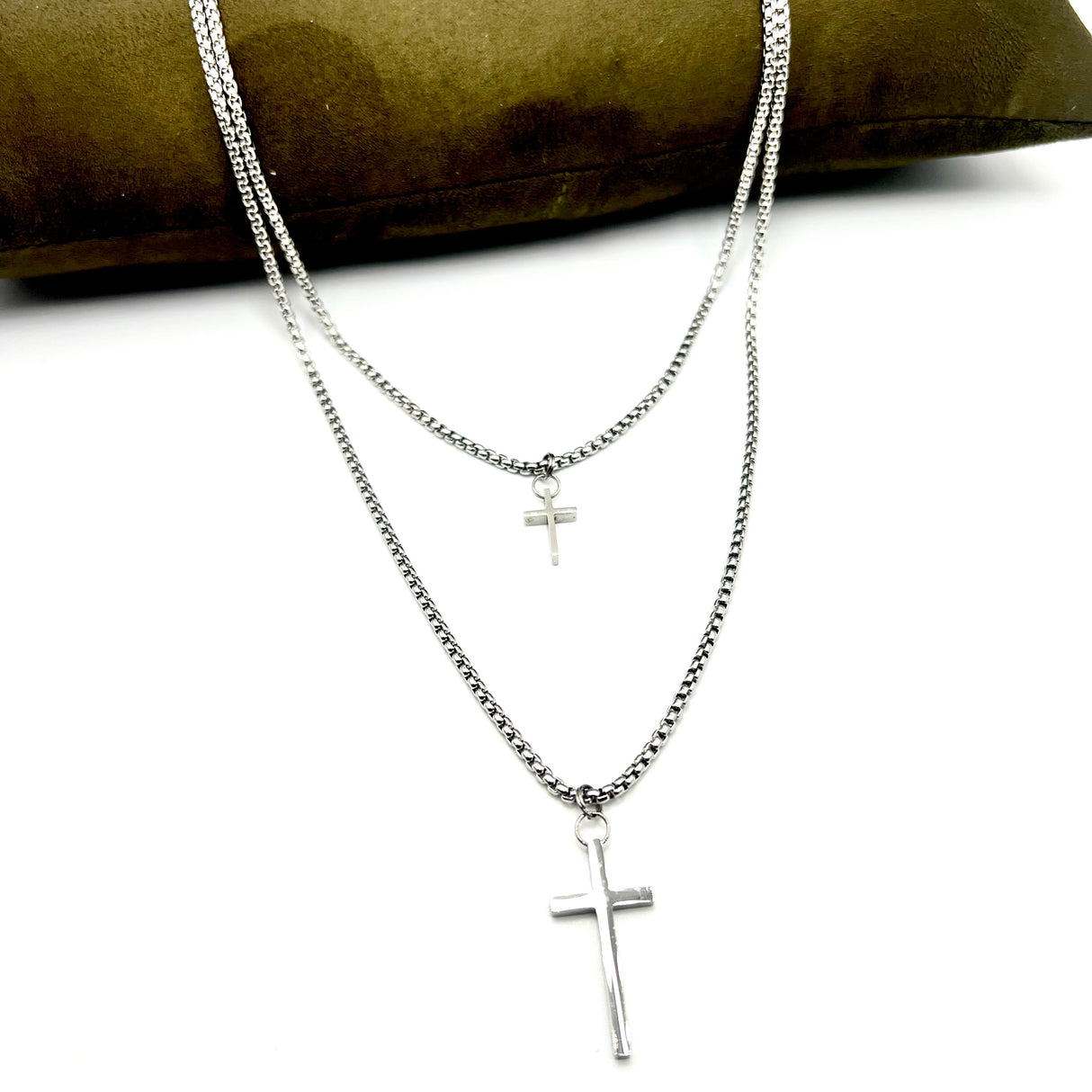 Collana Doppia Croce Acciaio