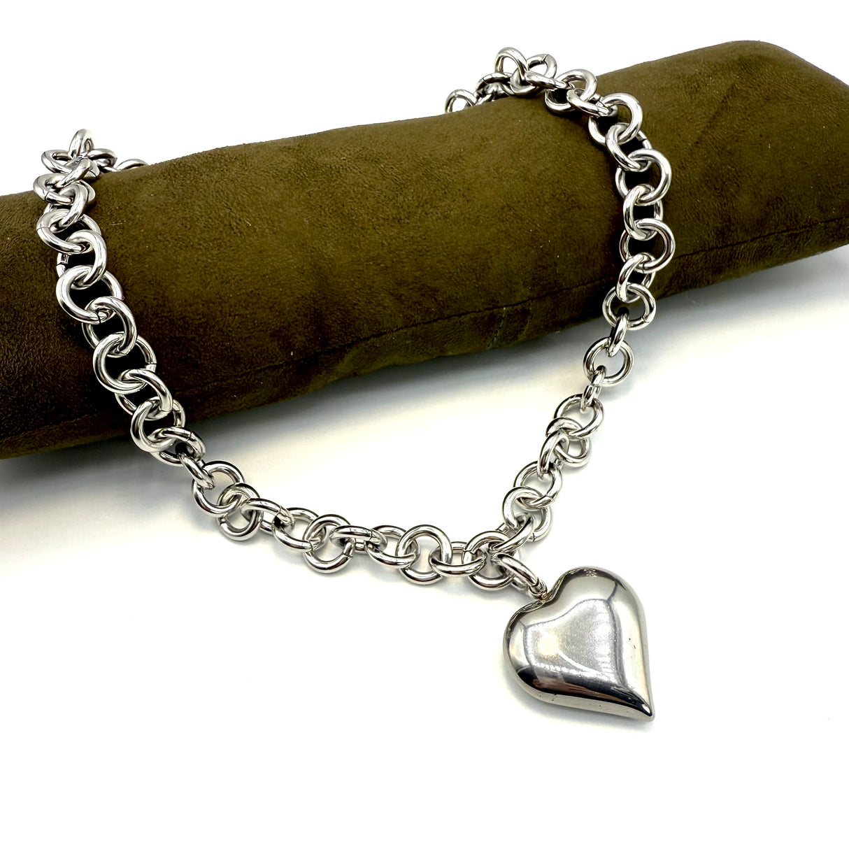 Collana Rolò Cuore Acciaio inossidabile