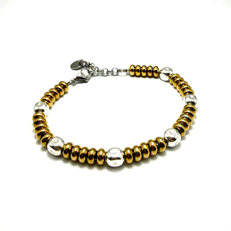 Bracciale Girelle Acciaio gold e pepite cubo Argento925