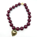 Collana Resina Borgogna e Cuore Sacro Gold