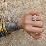 Anello ovale Etrusco Cabochon Ottone e Giada rosa