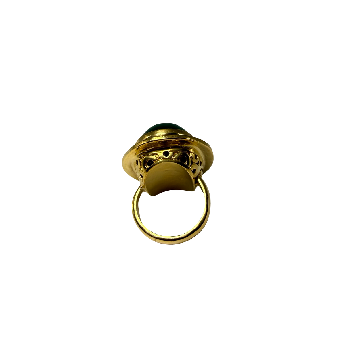 Anello Ovale Etrusco Cabochon Ottone e Giada verde