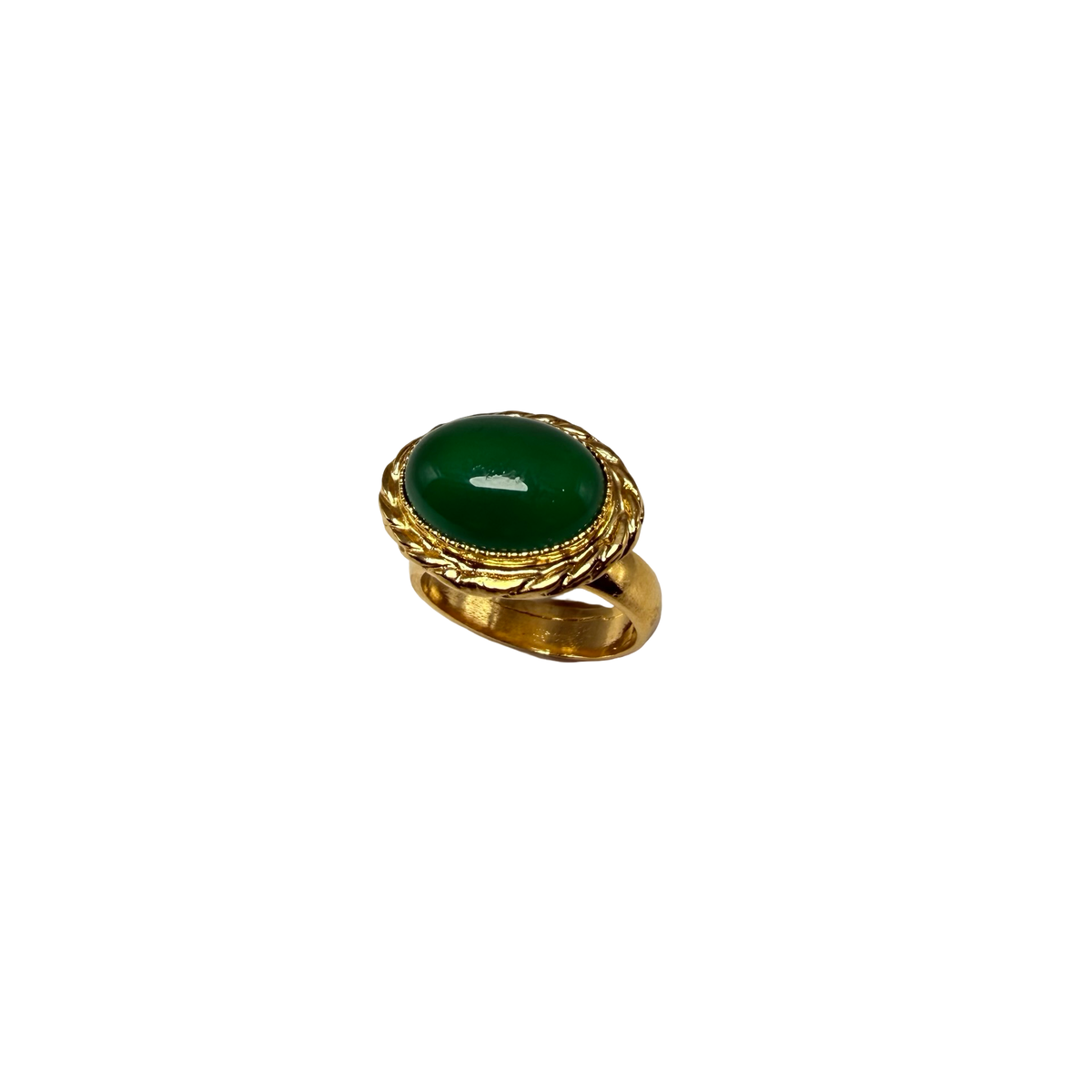 Anello ovale Etrusco Cabochon Ottone e Giada verde