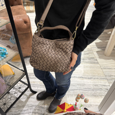 Borsa Mirtilla Small intrecciata Taupe