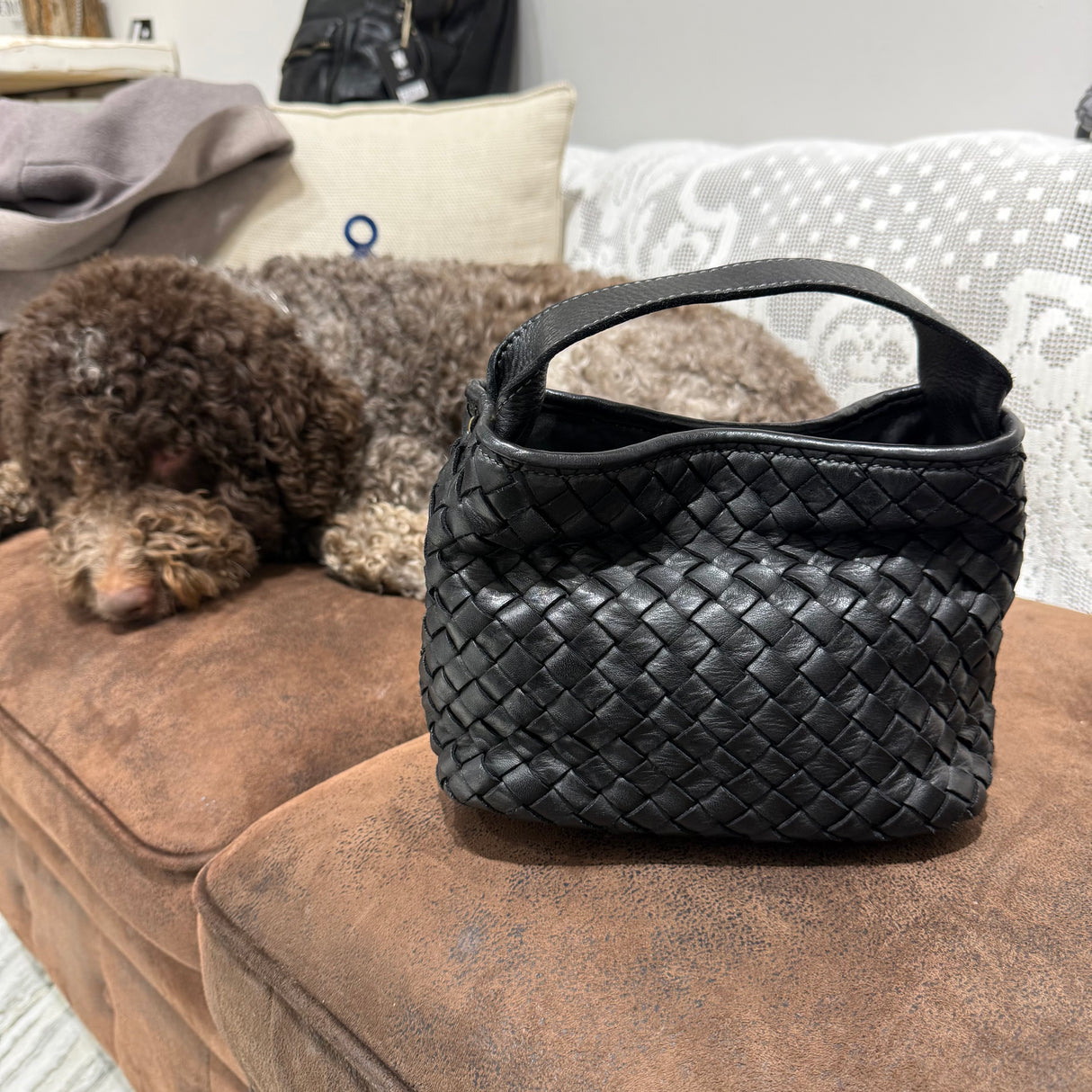 Borsa Mirtilla Small intrecciata Black