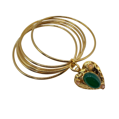 Bracciale 6 fili Lanterna Cuore Giada Verde