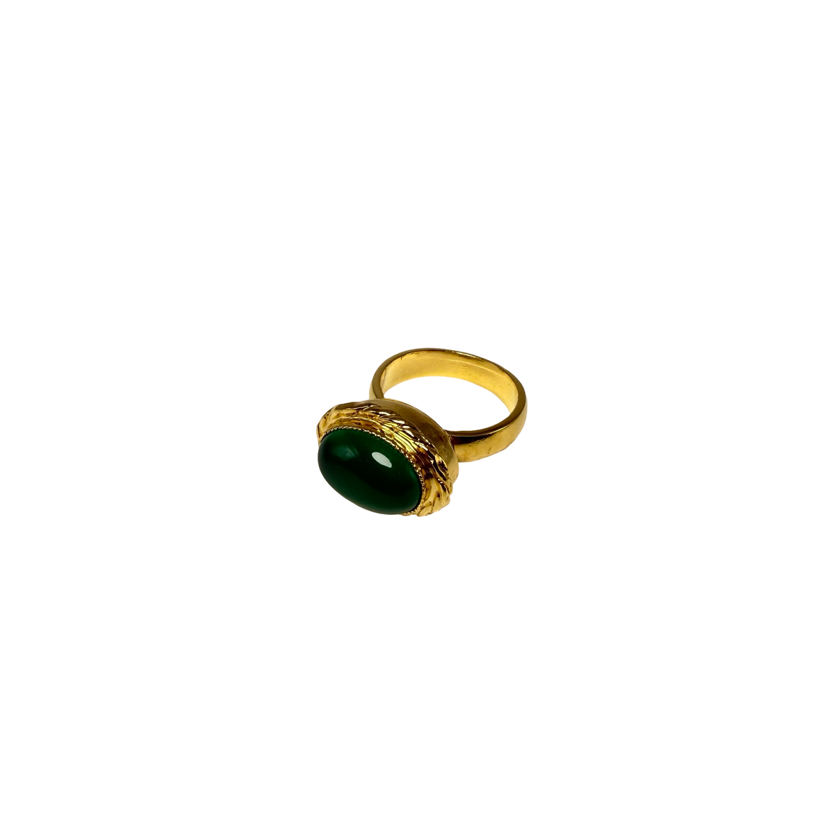 Anello ovale Etrusco Cabochon Ottone e Giada verde