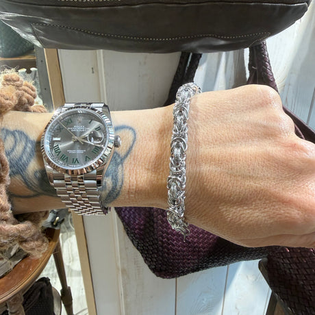 Bracciale Bizantina con anelli godronati 0,8 mm