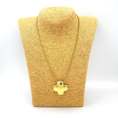Collana Croce bombata acciaio inossidabile gold