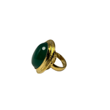Anello Ovale Etrusco Cabochon Ottone e Giada verde