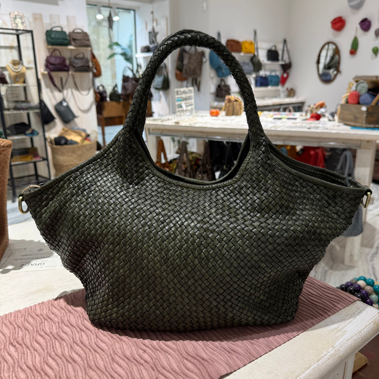 Borsa Shopper Harry intrecciata Verde Militare