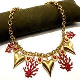 Collana Cuori e Rami di Corallo acciaio inossidabile