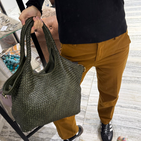 Borsa Shopper Harry intrecciata Verde Militare