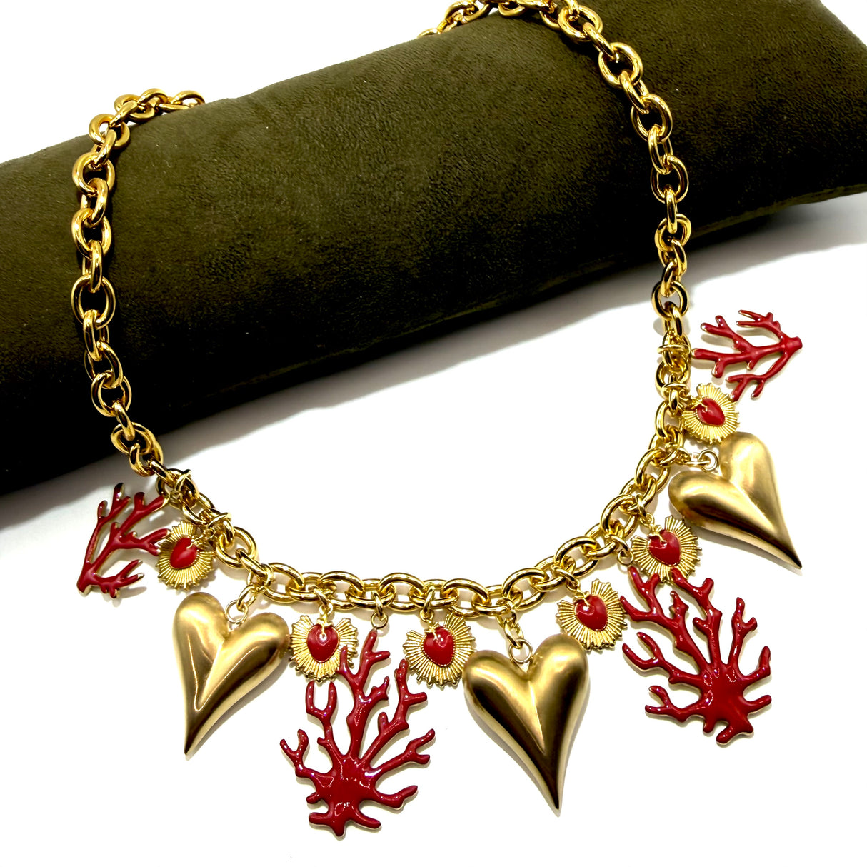 Collana Cuori e Rami di Corallo acciaio inossidabile