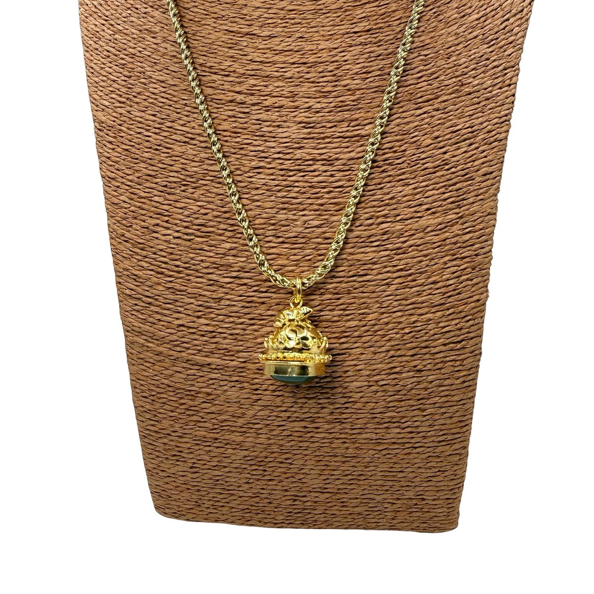 Collana Lanterna 6 Campana Giada Verde Smeraldo e Rana