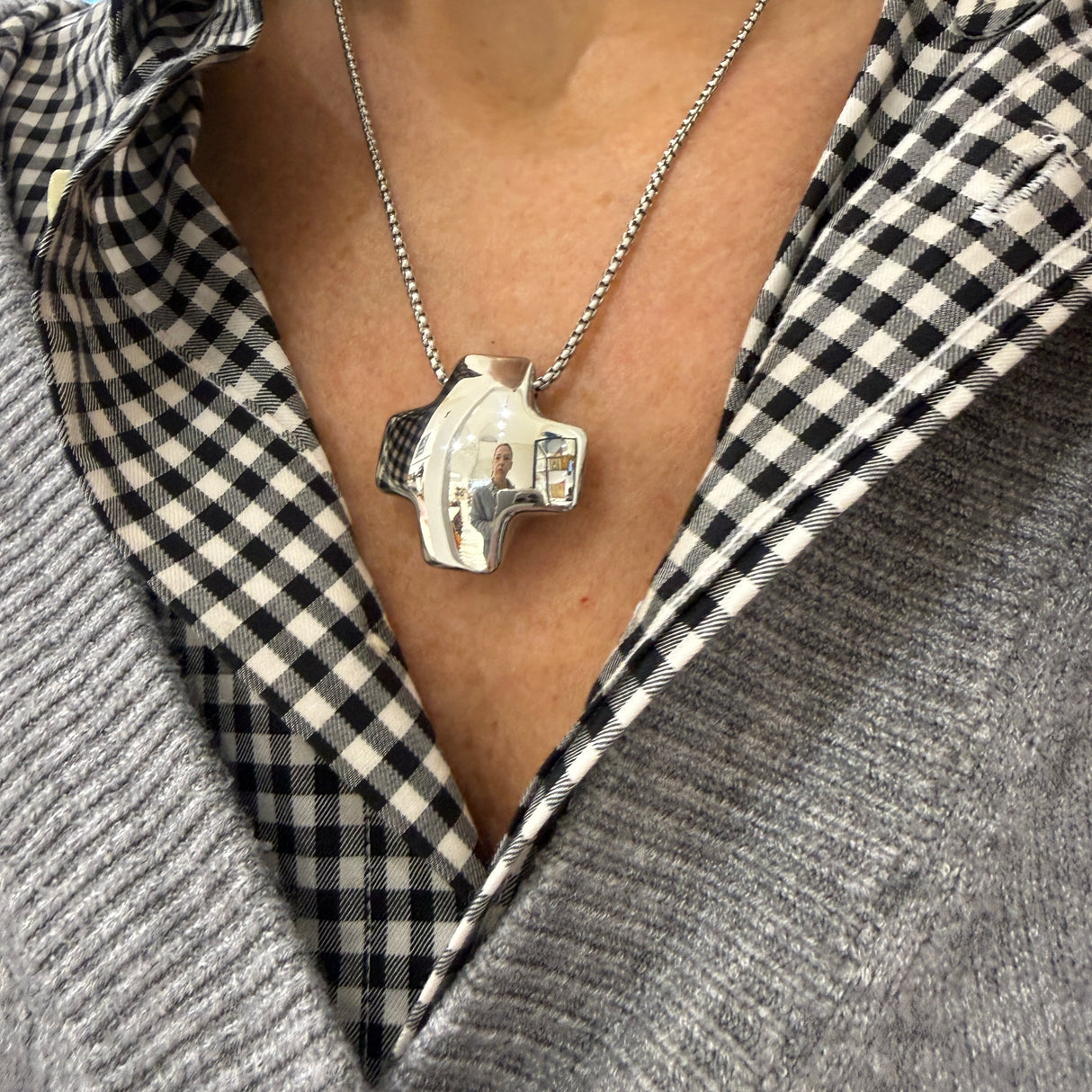 Collana Croce bombata acciaio inossidabile