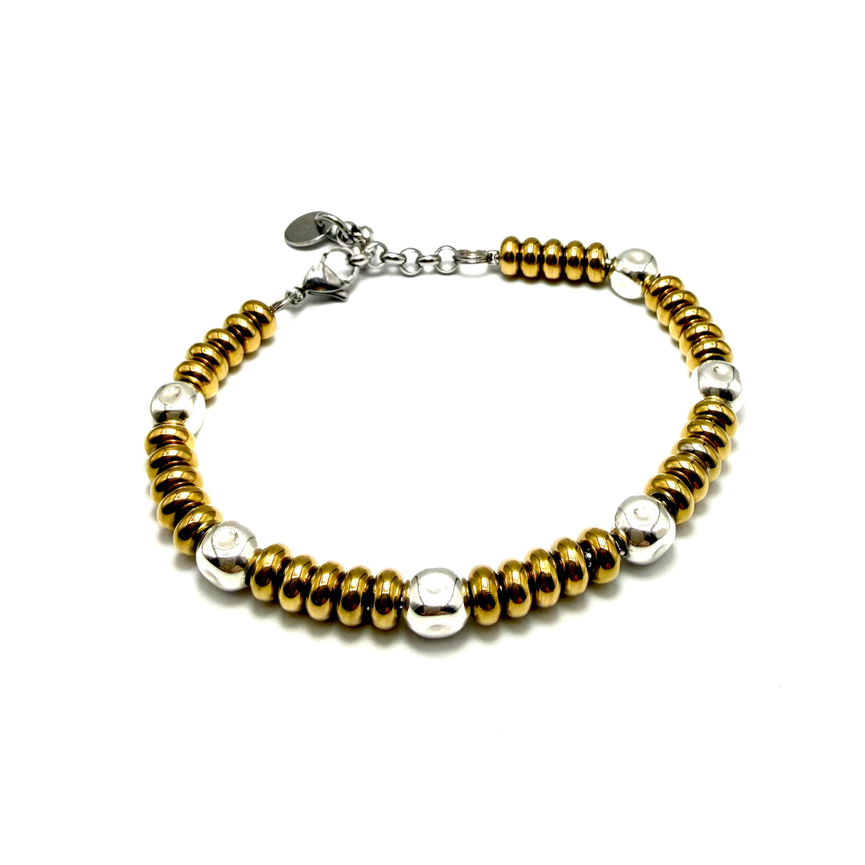 Bracciale Girelle Acciaio gold e pepite cubo Argento925