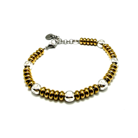 Bracciale Girelle Acciaio gold e pepite cubo Argento925