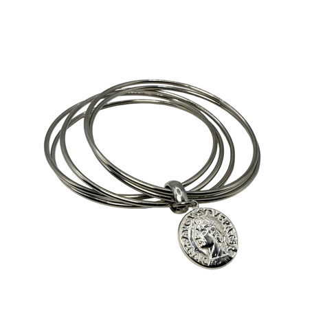 Bracciale rigido 5 fili con moneta Argento925