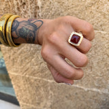Anello quadrato Etrusco Cabochon Ottone e Giada