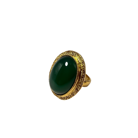 Anello Ovale Etrusco Cabochon Ottone e Giada verde