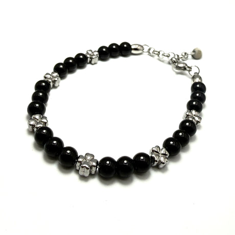 Bracciale pietre e pepite Quadrifoglio in Acciaio inossidabile