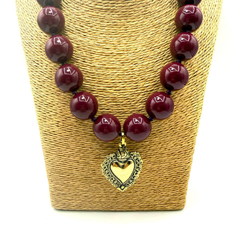 Collana Resina Borgogna e Cuore Sacro Gold