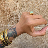 Anello rotondo Etrusco Cabochon Ottone e Giada verde