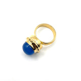 Anello rotondo Etrusco Cabochon Ottone e Giada indaco