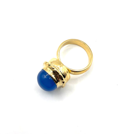 Anello rotondo Etrusco Cabochon Ottone e Giada indaco
