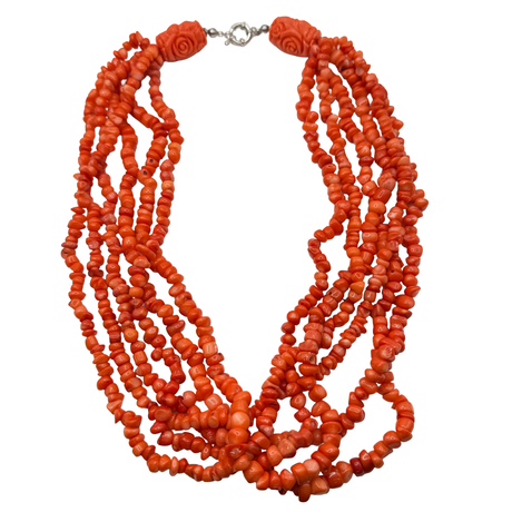 Collana Multifili Corallo Bamboo Rosso chiaro