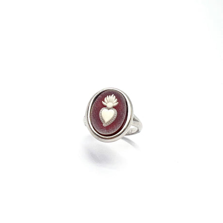 ANELLO CAMMEO CUORE SACRO Bordeaux SLIM ARGENTO925