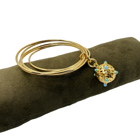 Bracciale 5 fili mina anni 60' dorato e turchesi